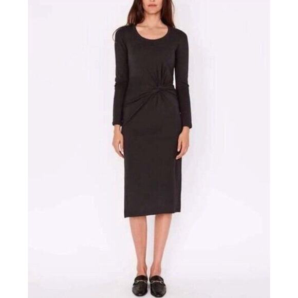 SUNDRY Anthropologie Sz 3 L Black Side Slit Knotted Midi Dress NWT Cotton - Picture 1 of 10